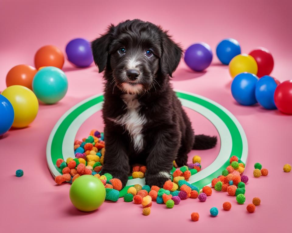 Aussiedoodle puppy paw targeting