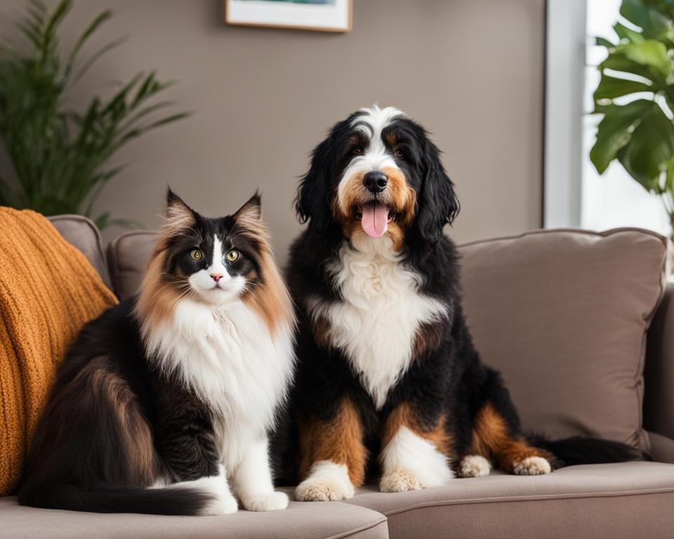 Bernedoodle and cat