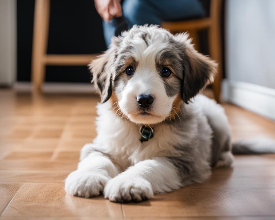 evaluating an Aussiedoodle puppy