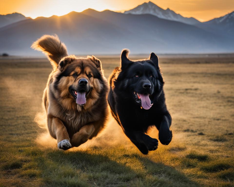 exercising Tibetan Mastiffs