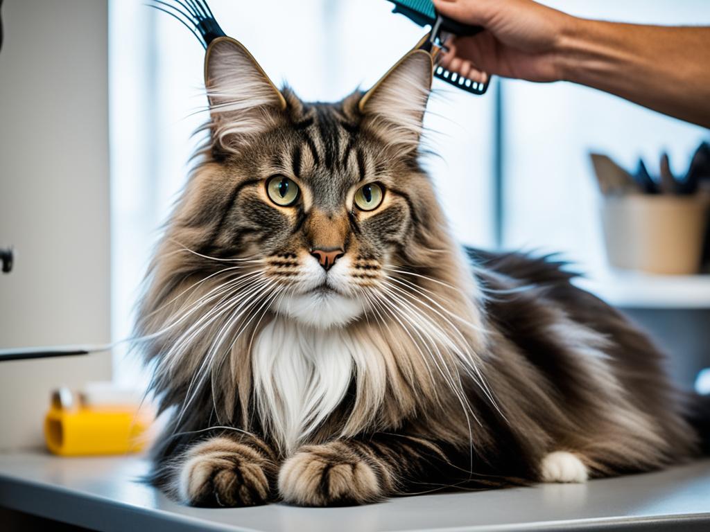 grooming a fussy Maine Coon