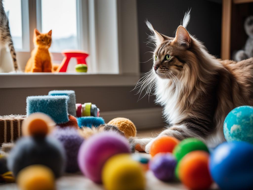 Maine Coon cat playing with a toy