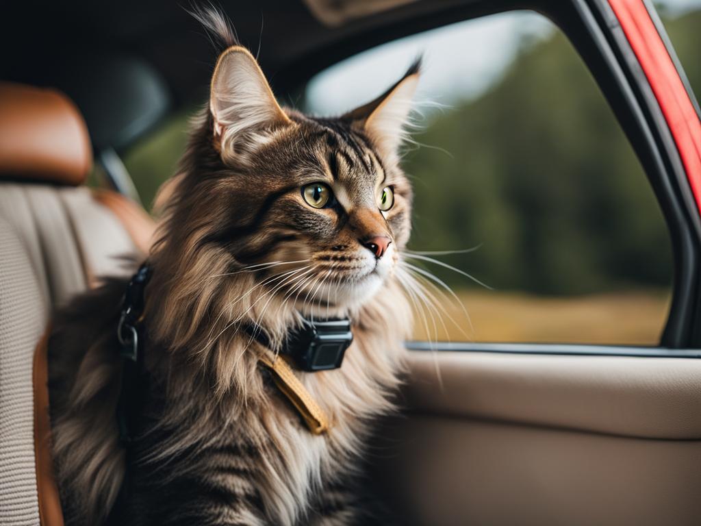 Maine Coon cat traveling by car