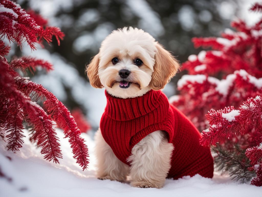 Maltipoo in a cozy winter sweater
