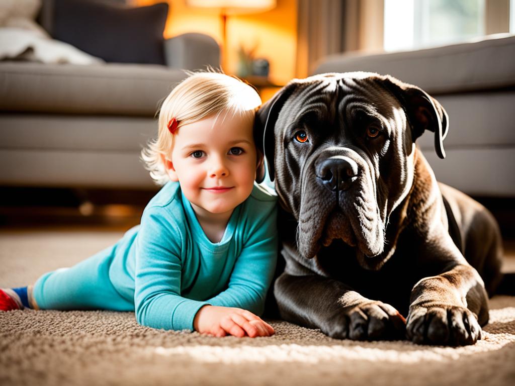 Cane Corso and young children in a safe home environment