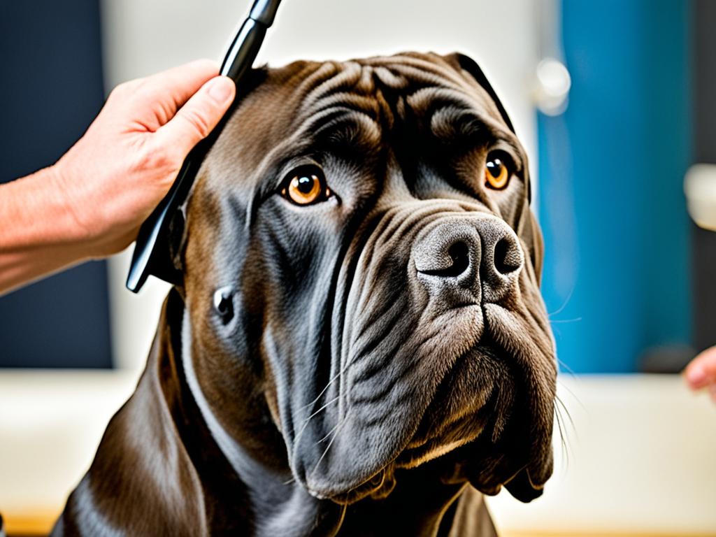 Cane Corso being groomed with high-quality grooming tools